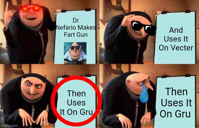 Oh No | Dr Nefario Makes Fart Gun; And Uses It On Vecter; Then Uses It On Gru; Then Uses It On Gru | image tagged in memes,gru's plan | made w/ Imgflip meme maker