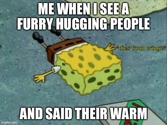 dies because of furrys | ME WHEN I SEE A FURRY HUGGING PEOPLE; AND SAID THEIR WARM | image tagged in dies from cringe | made w/ Imgflip meme maker