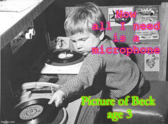 Now all I need is a microphone; Picture of Beck 
age 3 | image tagged in holy music stops | made w/ Imgflip meme maker