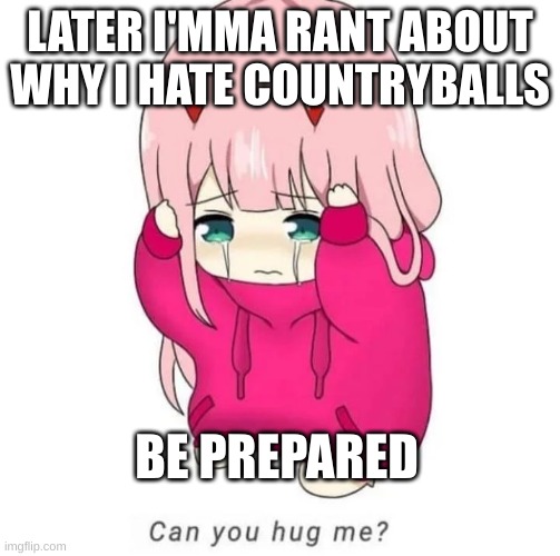 can you hug me zero two | LATER I'MMA RANT ABOUT WHY I HATE COUNTRYBALLS; BE PREPARED | image tagged in can you hug me zero two | made w/ Imgflip meme maker
