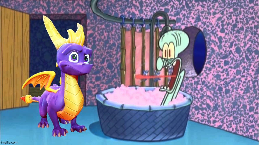 Spyro goes to Squidward's house | image tagged in who dropped by squidward's house | made w/ Imgflip meme maker