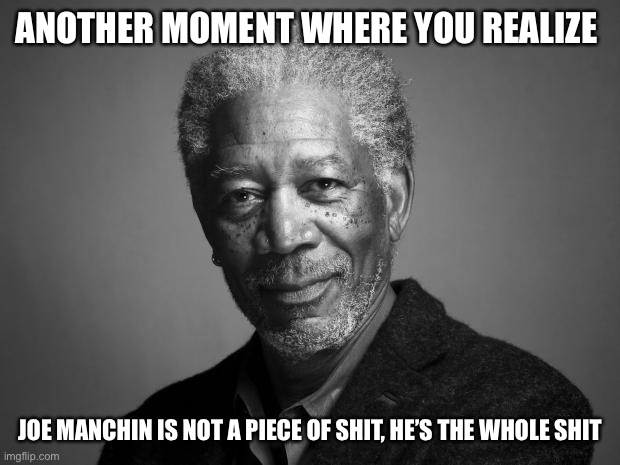 Morgan Freeman | ANOTHER MOMENT WHERE YOU REALIZE JOE MANCHIN IS NOT A PIECE OF SHIT, HE’S THE WHOLE SHIT | image tagged in morgan freeman | made w/ Imgflip meme maker