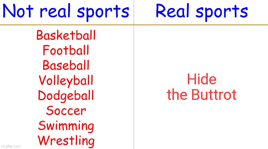 Real sports | Hide the Buttrot | image tagged in real sports | made w/ Imgflip meme maker