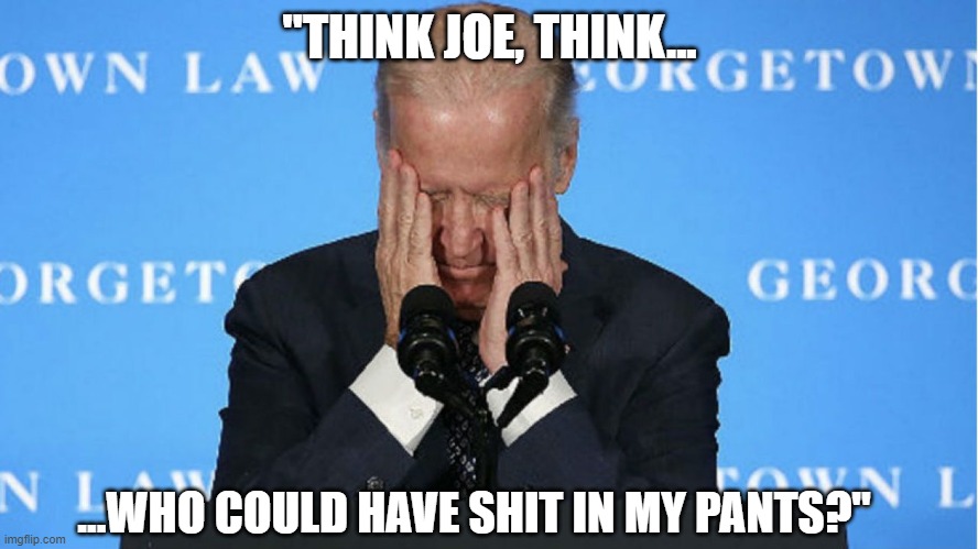 Isn't Joe wonderful? | "THINK JOE, THINK... ...WHO COULD HAVE SHIT IN MY PANTS?" | image tagged in overwhelmed joe biden,democrats,liberals,woke,dementia,dimwit | made w/ Imgflip meme maker