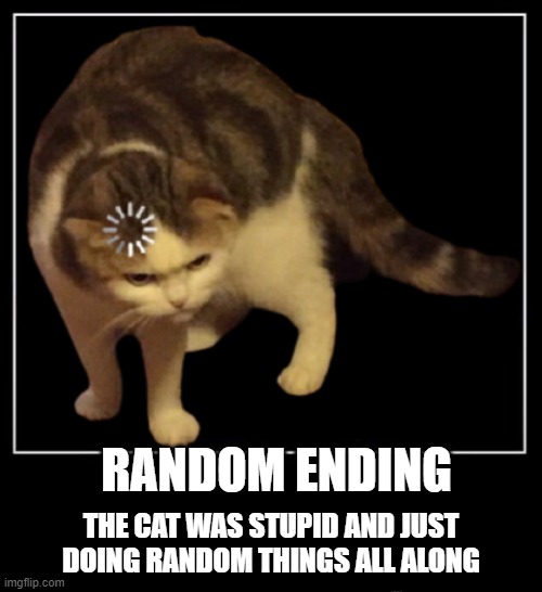 RANDOM ENDING; THE CAT WAS STUPID AND JUST DOING RANDOM THINGS ALL ALONG | image tagged in is this where tags go,loading cat | made w/ Imgflip meme maker