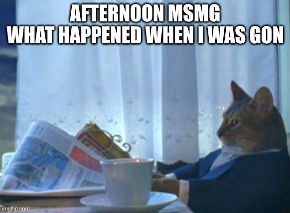 afternoon | AFTERNOON MSMG
WHAT HAPPENED WHEN I WAS GON | image tagged in memes,msmg,oh wow are you actually reading these tags,you have been eternally cursed for reading the tags | made w/ Imgflip meme maker