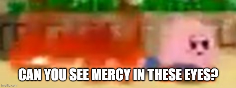 Kirby forgot to quench his giant sword | CAN YOU SEE MERCY IN THESE EYES? | image tagged in kirby forgot to quench his giant sword | made w/ Imgflip meme maker