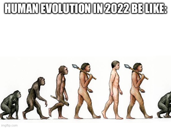 *blasts angry birds 2 music in the classroom cutely* |  HUMAN EVOLUTION IN 2022 BE LIKE: | image tagged in human evolution,human stupidity | made w/ Imgflip meme maker
