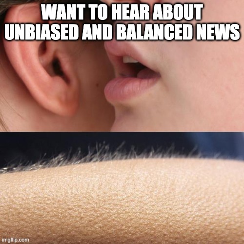 Whisper and Goosebumps | WANT TO HEAR ABOUT UNBIASED AND BALANCED NEWS | image tagged in whisper and goosebumps | made w/ Imgflip meme maker