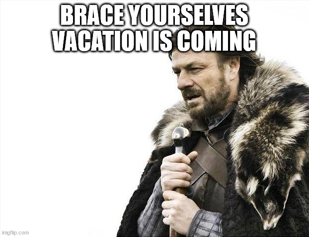 noice | BRACE YOURSELVES VACATION IS COMING | image tagged in memes,brace yourselves x is coming | made w/ Imgflip meme maker