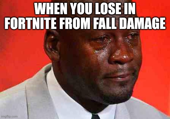 crying michael jordan | WHEN YOU LOSE IN FORTNITE FROM FALL DAMAGE | image tagged in crying michael jordan | made w/ Imgflip meme maker
