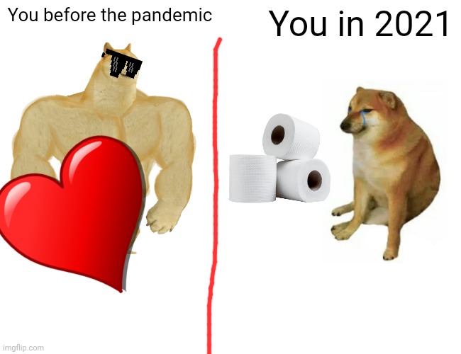 Buff Doge vs. Cheems | You before the pandemic; You in 2021 | image tagged in memes,buff doge vs cheems | made w/ Imgflip meme maker