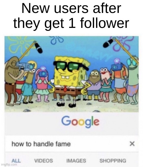 How to handle fame | New users after they get 1 follower | image tagged in how to handle fame | made w/ Imgflip meme maker