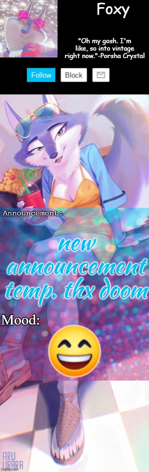 new announcement temp. thx doom; 😄 | image tagged in foxy's sing 2 porsha announcement template v2 thanks doom | made w/ Imgflip meme maker