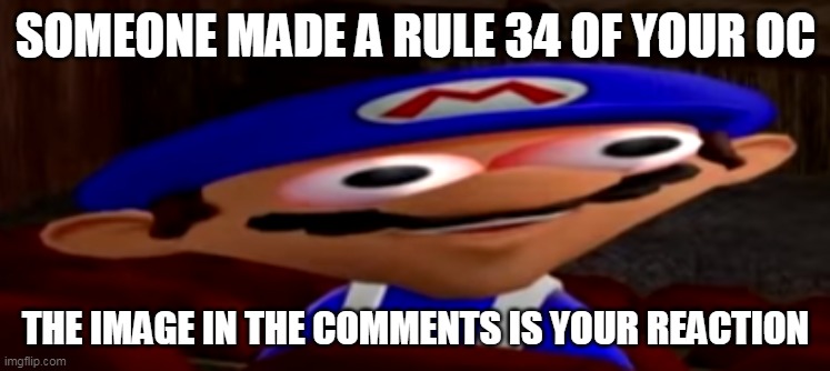smg4 stare | SOMEONE MADE A RULE 34 OF YOUR OC; THE IMAGE IN THE COMMENTS IS YOUR REACTION | image tagged in smg4 stare | made w/ Imgflip meme maker