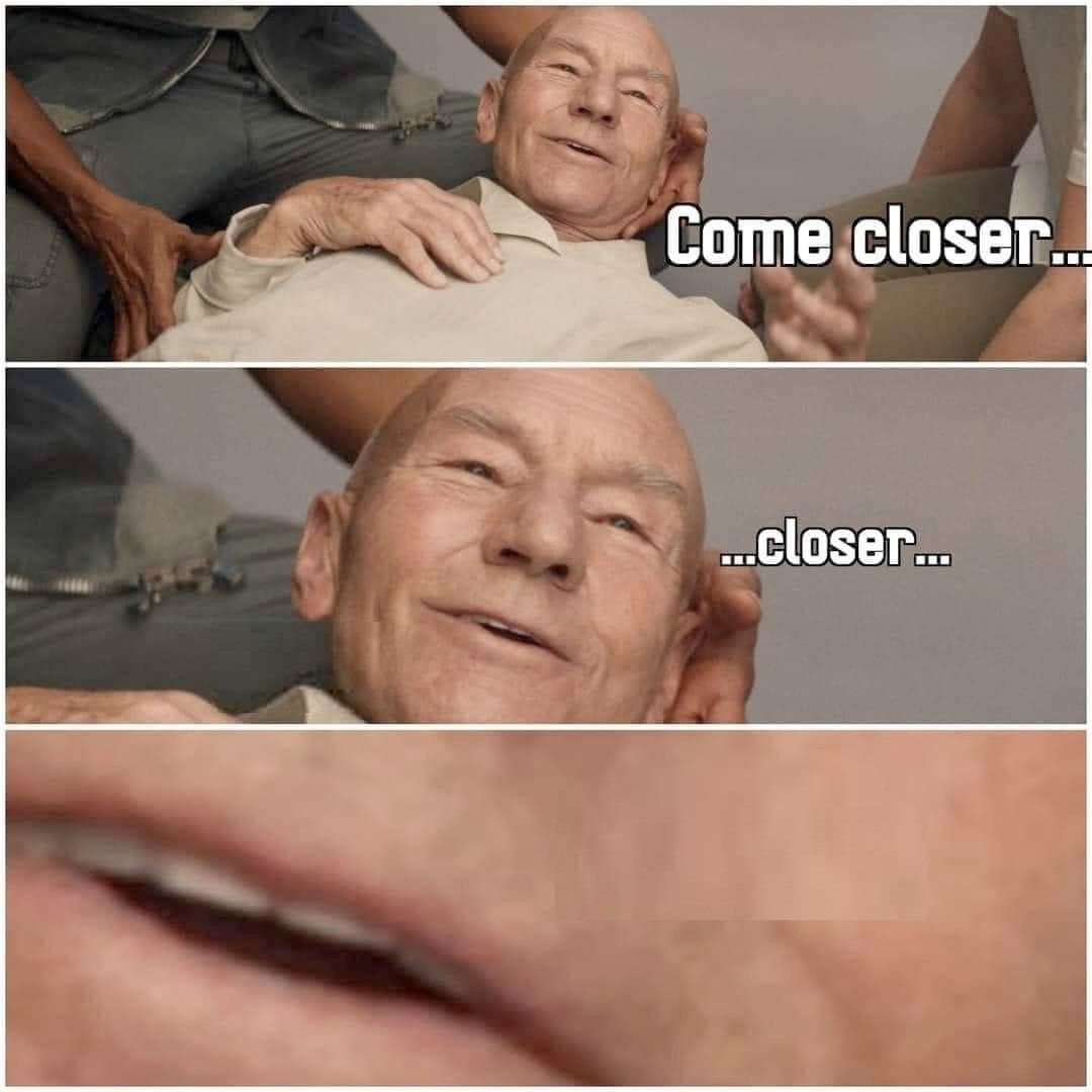 High Quality COME CLOSER, PICARD, 3-PANEL Blank Meme Template