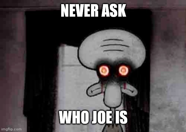 Squidward's Suicide | NEVER ASK; WHO JOE IS | image tagged in squidward's suicide | made w/ Imgflip meme maker