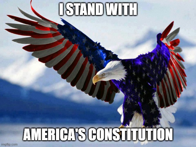 AMERICAN | I STAND WITH; AMERICA'S CONSTITUTION | image tagged in patriotic flag eagle in red white and blue | made w/ Imgflip meme maker