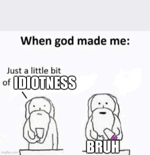 When god made me | IDIOTNESS; BRUH | image tagged in when god made me | made w/ Imgflip meme maker