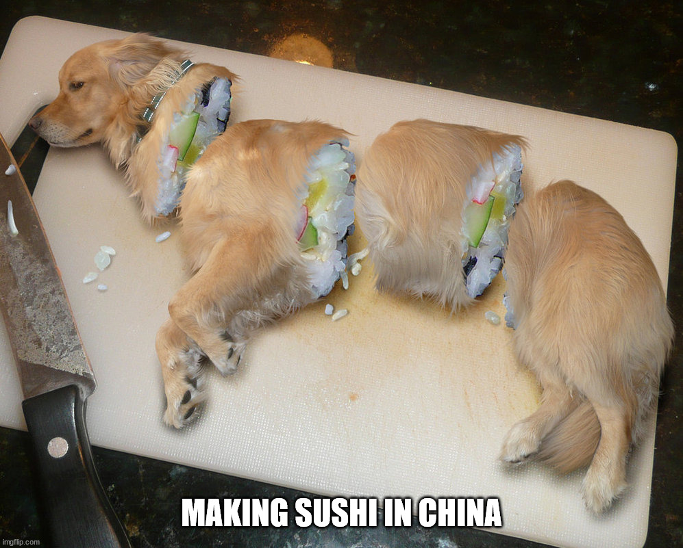 Long day at work | MAKING SUSHI IN CHINA | image tagged in long day at work,gross | made w/ Imgflip meme maker