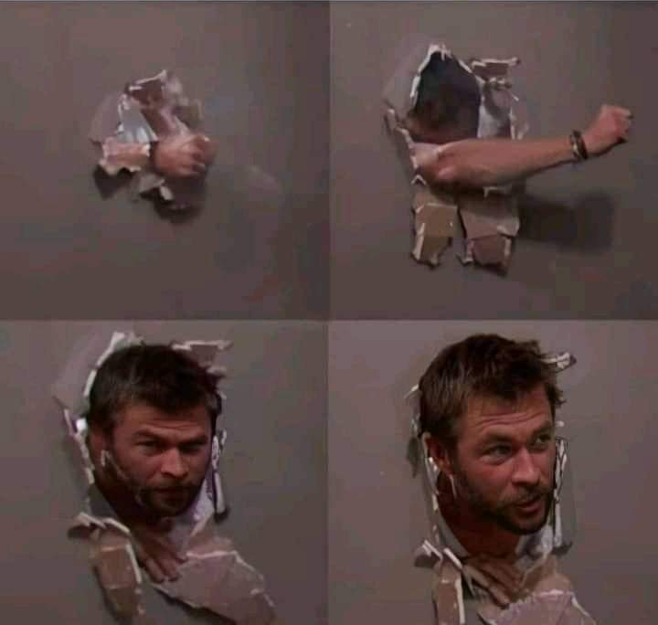 High Quality Chris Hemsworth breaking through wall Blank Meme Template