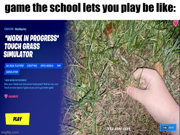 true tho | game the school lets you play be like: | image tagged in touching grass | made w/ Imgflip meme maker