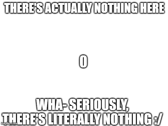 THERE'S SERIOUSLY NOTHING HERE |  THERE'S ACTUALLY NOTHING HERE; WHA- SERIOUSLY, THERE'S LITERALLY NOTHING :/ | image tagged in blank white template,zero,funny,memes,empty | made w/ Imgflip meme maker