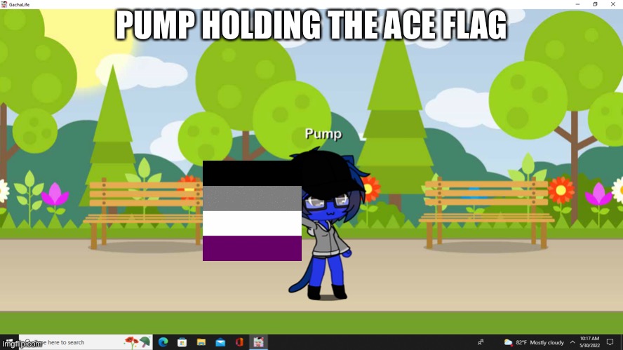 Pump image from gacha(mod note: is this a furry?) | PUMP HOLDING THE ACE FLAG | image tagged in pump in gacha uiless version | made w/ Imgflip meme maker