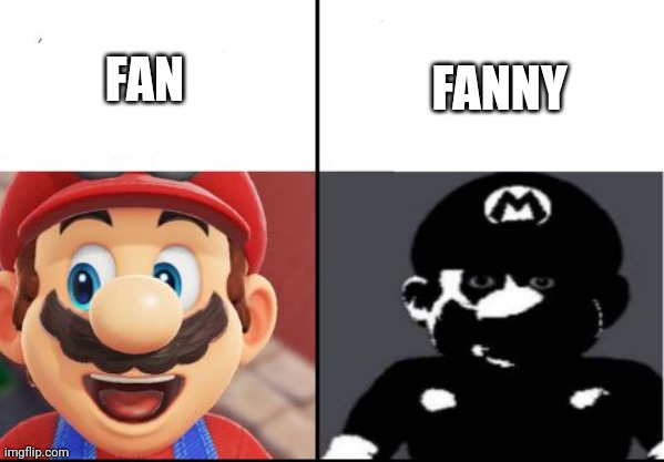 Search it | FANNY; FAN | image tagged in happy mario vs dark mario | made w/ Imgflip meme maker