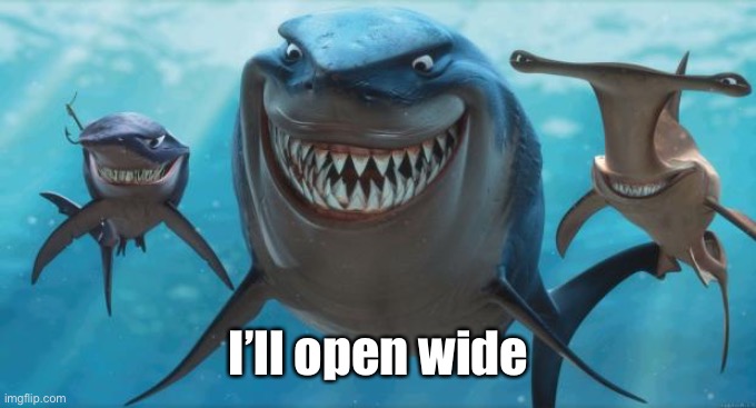 Finding Nemo Sharks | I’ll open wide | image tagged in finding nemo sharks | made w/ Imgflip meme maker
