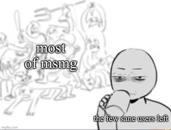 chaos and then that one person | most of msmg; the few sane users left | image tagged in chaos and then that one person | made w/ Imgflip meme maker