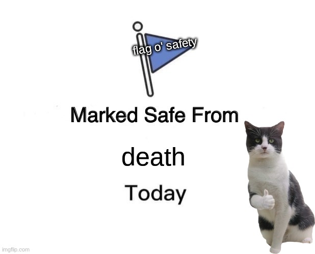 meow | flag o' safety; death | image tagged in memes,marked safe from | made w/ Imgflip meme maker