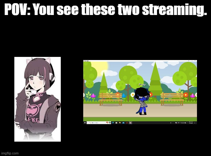 Credit to Rayark Games for NEKO | POV: You see these two streaming. | image tagged in blank black,cytus,rp | made w/ Imgflip meme maker