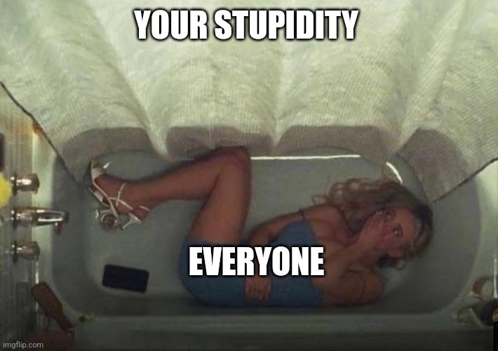 Hiding in the shower | YOUR STUPIDITY; EVERYONE | image tagged in hiding in the shower | made w/ Imgflip meme maker