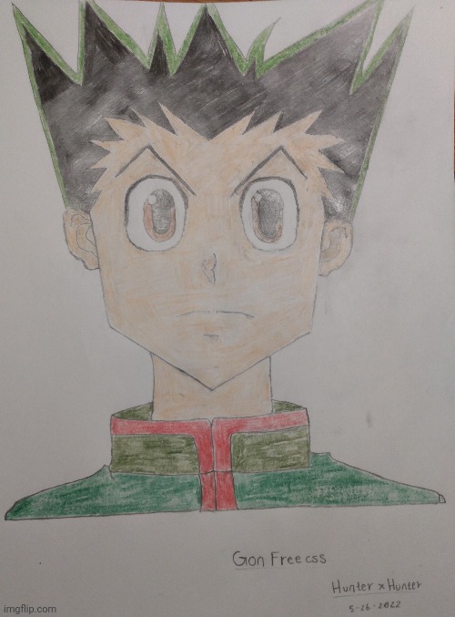 Celebrated the return of Hunter x hunter with a drawing of Gon | made w/ Imgflip meme maker