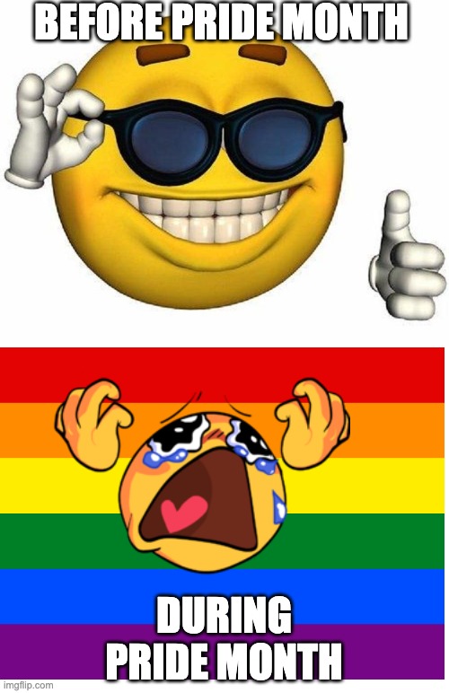 qwertyuiopasdfghjklzxcvbnm | BEFORE PRIDE MONTH; DURING PRIDE MONTH | image tagged in thumbs up emoji | made w/ Imgflip meme maker