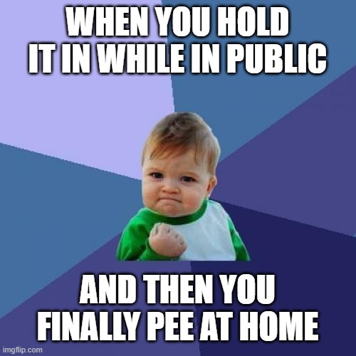Success Kid Meme | WHEN YOU HOLD IT IN WHILE IN PUBLIC; AND THEN YOU FINALLY PEE AT HOME | image tagged in memes,success kid | made w/ Imgflip meme maker