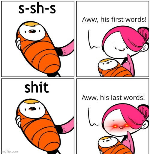 shit | s-sh-s; shit | image tagged in aww his last words | made w/ Imgflip meme maker