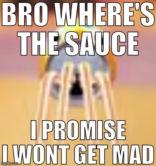 the joke: sodies hate sauces | BRO WHERE'S THE SAUCE; I PROMISE I WONT GET MAD | made w/ Imgflip meme maker