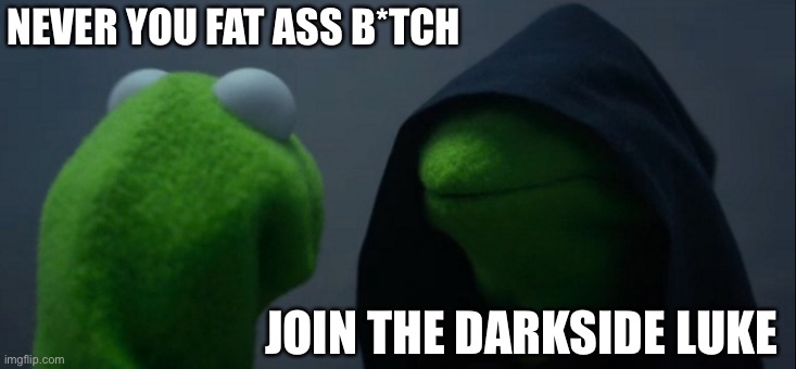 starwars lol | NEVER YOU FAT ASS B*TCH; JOIN THE DARKSIDE LUKE | image tagged in memes,evil kermit | made w/ Imgflip meme maker