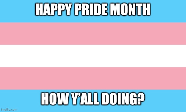 Trans Flag | HAPPY PRIDE MONTH; HOW Y’ALL DOING? | image tagged in trans flag | made w/ Imgflip meme maker