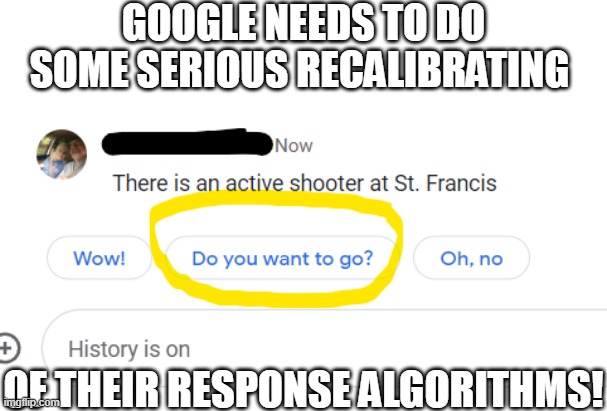 One of these things is not like the other... | GOOGLE NEEDS TO DO SOME SERIOUS RECALIBRATING; OF THEIR RESPONSE ALGORITHMS! | image tagged in google,chat | made w/ Imgflip meme maker