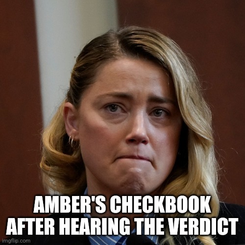 AMBER'S CHECKBOOK AFTER HEARING THE VERDICT | image tagged in amber heard | made w/ Imgflip meme maker