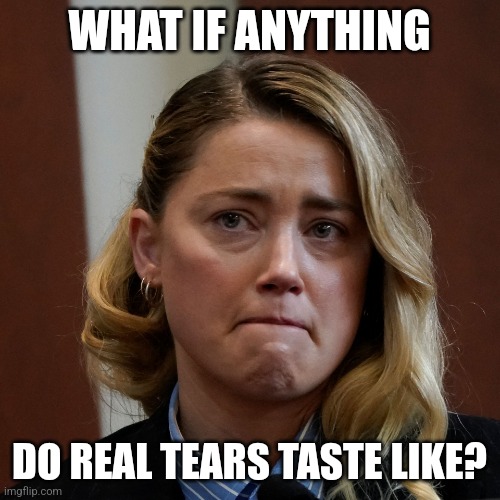 Amber Heard | WHAT IF ANYTHING; DO REAL TEARS TASTE LIKE? | image tagged in amber heard | made w/ Imgflip meme maker