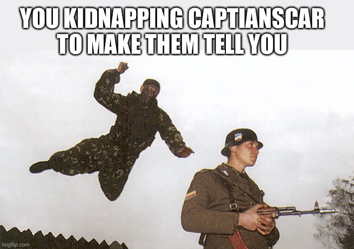 Soldier jump spetznaz | YOU KIDNAPPING CAPTIANSCAR TO MAKE THEM TELL YOU | image tagged in soldier jump spetznaz | made w/ Imgflip meme maker