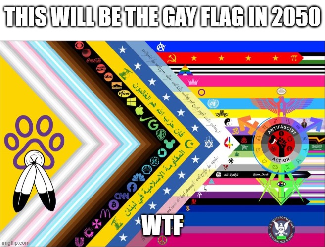 THIS WILL BE THE GAY FLAG IN 2050; WTF | image tagged in blank white template | made w/ Imgflip meme maker