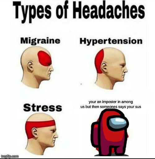 Types of Headaches meme | your an imposter in among us but then someones says your sus | image tagged in types of headaches meme | made w/ Imgflip meme maker