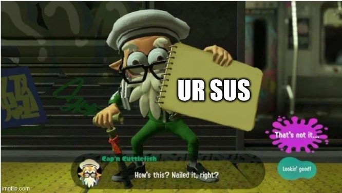 why | UR SUS | image tagged in captain cuttlefish splatoon 2 how's this meme | made w/ Imgflip meme maker