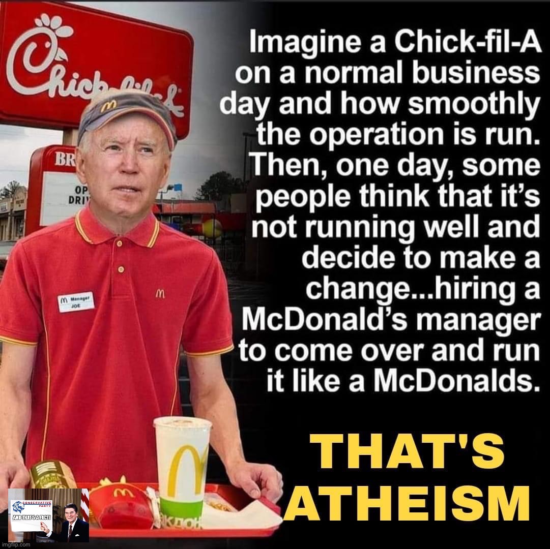 Do you want fries with that, atheists? lol this meme is so true! | image tagged in this,is,what,atheists,actually,believe | made w/ Imgflip meme maker