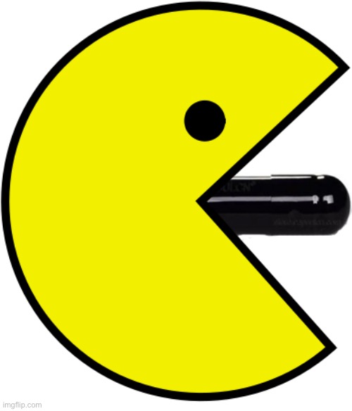 Pac-Man eats blackpill | image tagged in pac-man eats blackpill | made w/ Imgflip meme maker